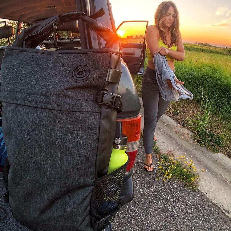the guru backpack on tailgate